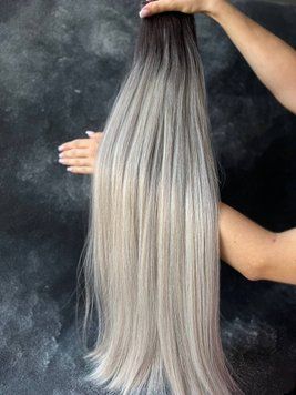 Пряме волосся на тресах GLADYS #OMBRE GREY 65см  0TOMBREGRAY фото