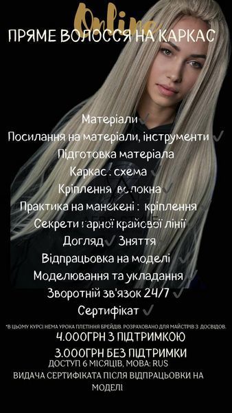 ONLINE КУРС Пряме волосся на каркас 00ONПВ фото